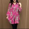 Fashion Minimalist Commute Loose Spring New Shirts Women's Printed Polo-Neck Asymmetric Midi Long Sleeve Pullover Blouses