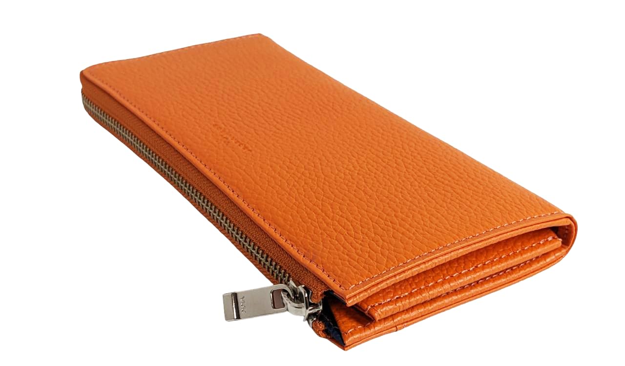 

EIGHT ONE Натуральная кожа, сделано в Японии Длинный кошелек из кожи химедзи для женщин и мужчин с застежкой-молнией [PLUS +81] Г-образной формы (оранжевый)