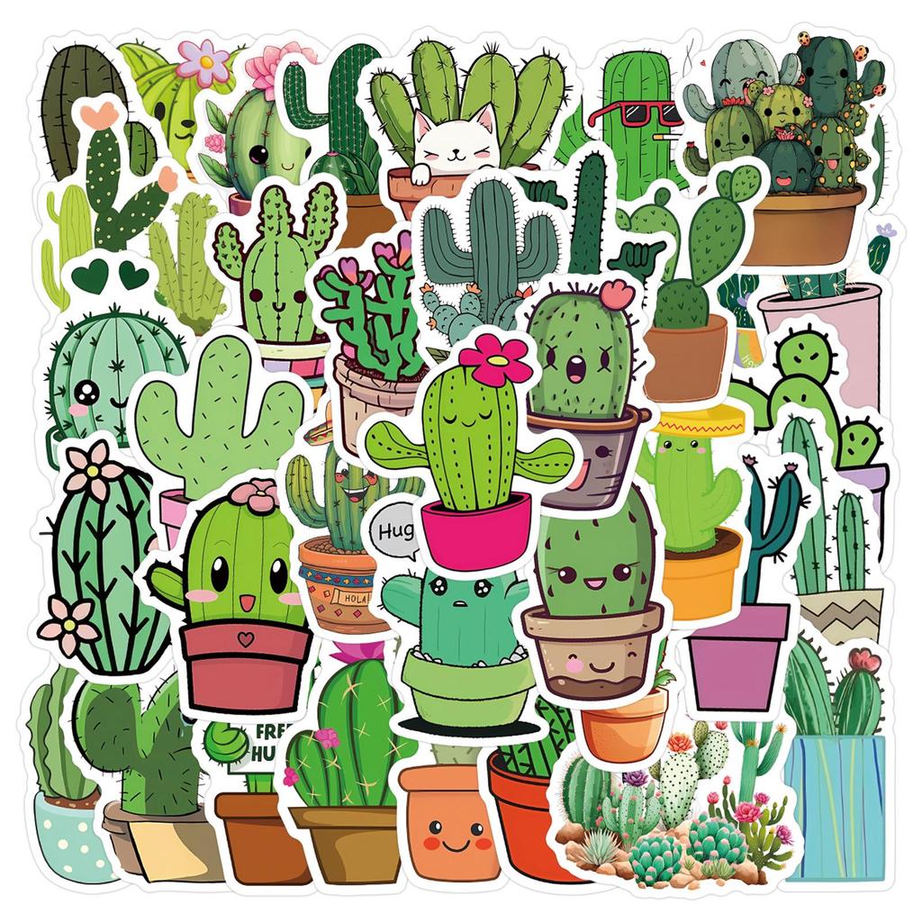 55 Cartoon Cactus Stickers: Waterproof Decorations for Planners, Bottles, and Laptops