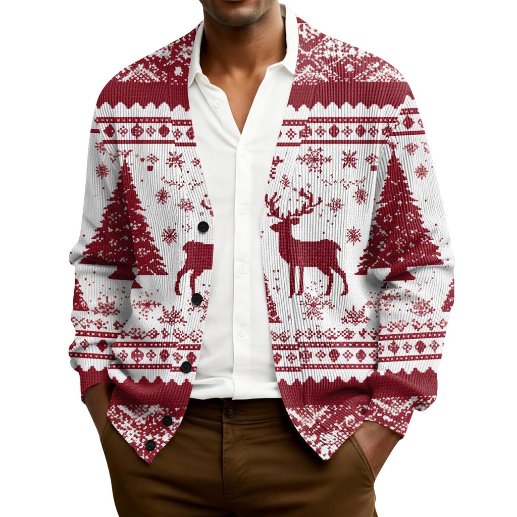 Męski kardigan z dzianiny prążkowanej z długim rękawem