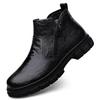 Men's British Style High-Top Leather Winter Boots with Velvet - Trendy Motorcycle Mid-Top Workwear.