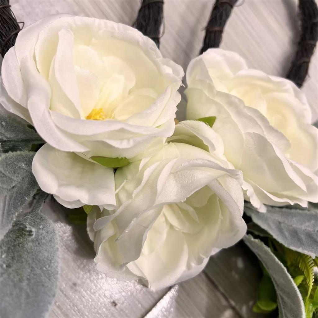 Wielkanocny Zajączek Winorośl Dekoracyjna Zawieszka na Drzwi, Sztuczna Róża i Liść Zawieszka Ścienna