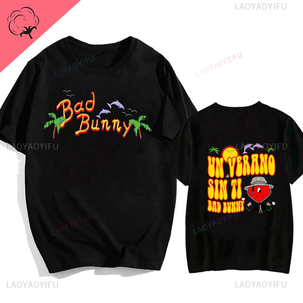 Bad Bunny UN VERANO SIN TI Music Album Print Tshirt Classic Harajuku Loose Streetwear Men Hip Hop Style Shortsleev Tshirt