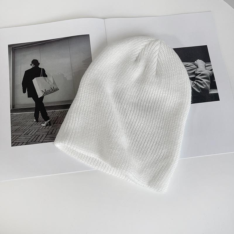 White Knitted Hat Women's Autumn and Winter Tide Fashion Versatile Solid Color Big Head Circumference Wool Pullover Hat Confinement Cold Hat