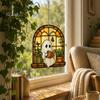 Window Suncatcher Decoration Halloween Ghost Reading Sun Catcher, Stained Glass Style Hanging Double-sided Translucent Ornament, Cute for Home Garden