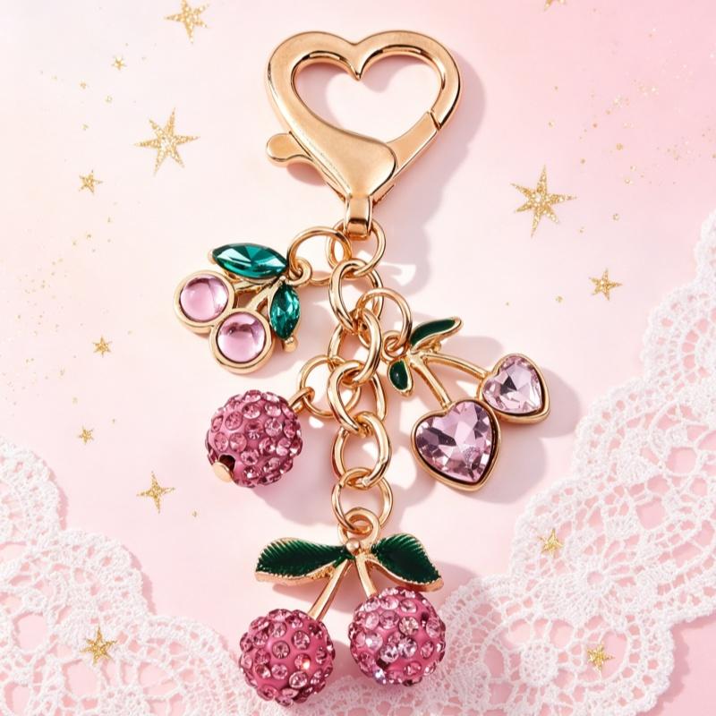 1pc Lovely Rhinestone Cherry Enamel Alloy Fruit Series Bag Charms For Girls Handmade Good Gift Jewelry Bag Charm