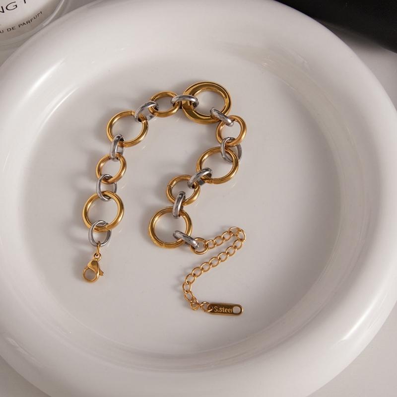 Simple Elegant Designs Gold Silver Two Tone Stainless Steel Circular Bracelet Stylish Jewelry for Women