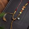 Tibetan Handmade Braided Thangka Pendant Amber Jade Tassel Necklace
