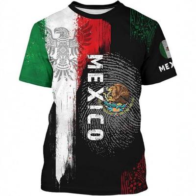 Mens Mexico Flag 3D Printed Short Sleeve T-Shirt Loose Fit Breathable Sport Tee Football Fans