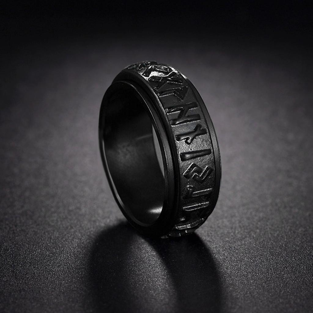 Vintage Viking Rune Rings For Men Women Retro Viking Stainless Steel Rotatable Fidget Anxiety Spinner Ring Retro Amulet