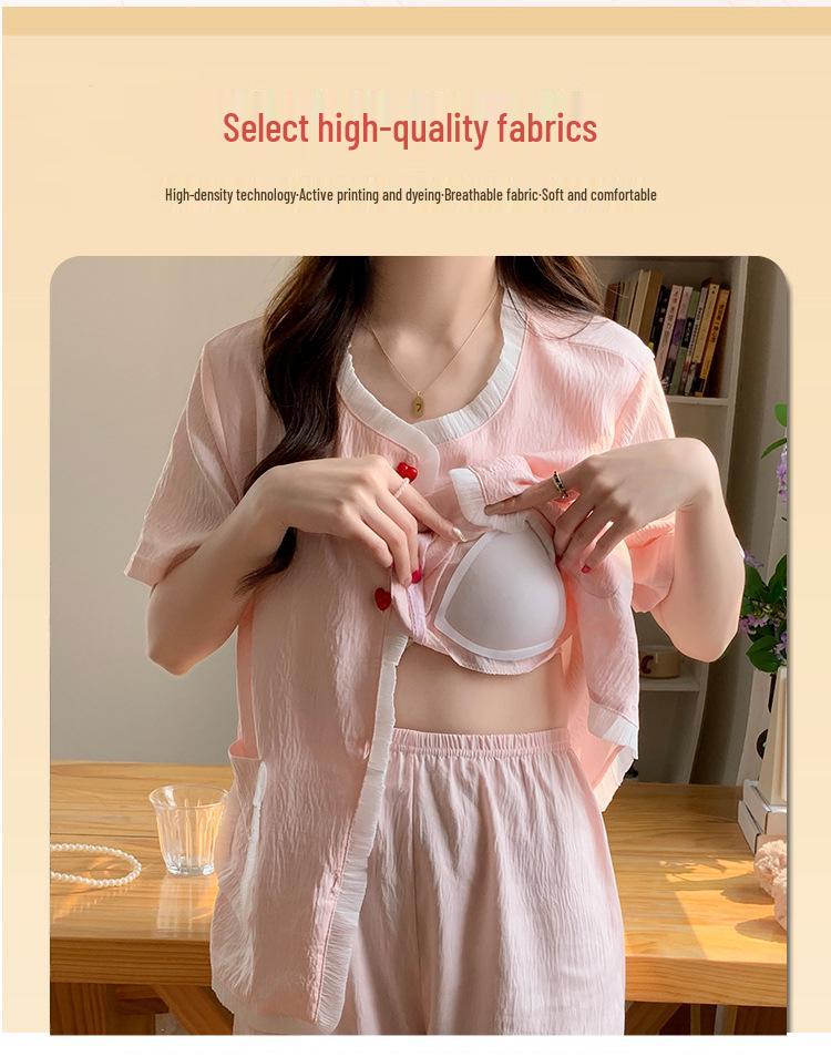2026 Women's Summer Pajamas: Cloud Cotton Built-in Bra, Short Sleeve Cardigan, Teen Girls' Loungewear Set