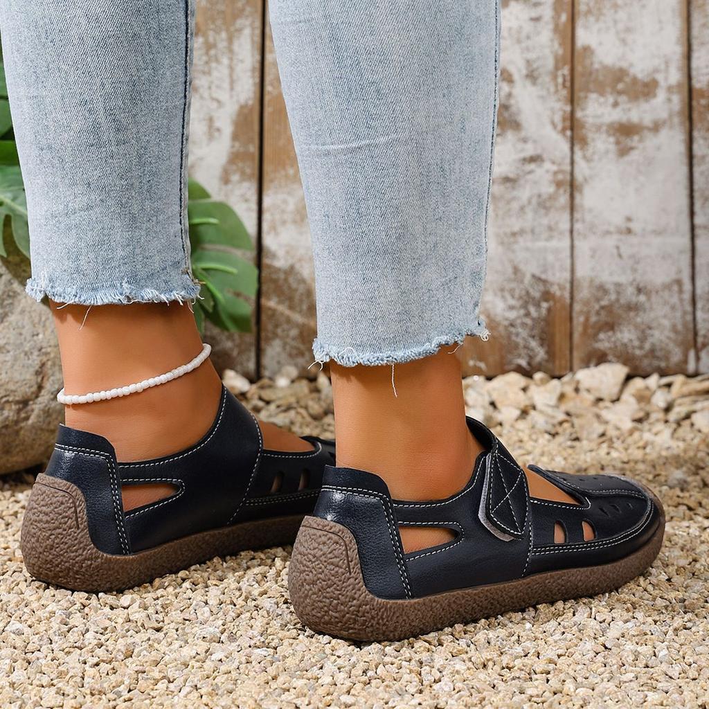 Summer Handmade Vintage Hollow-out Sandals for Women, Soft-soled Mother's Shoes, Velcro Casual Women's Shoes
