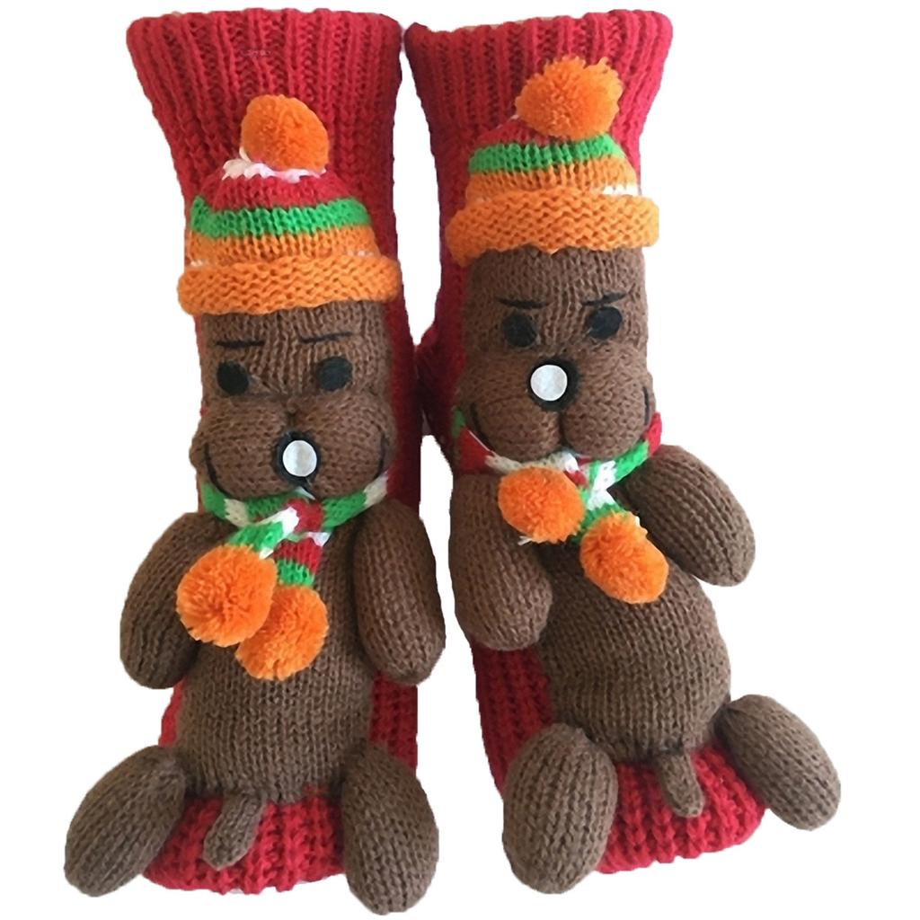 Meias Femininas 3D de Desenho Animado Grossas de Lã, Meias de Chão para Adultos, Meias de Natal