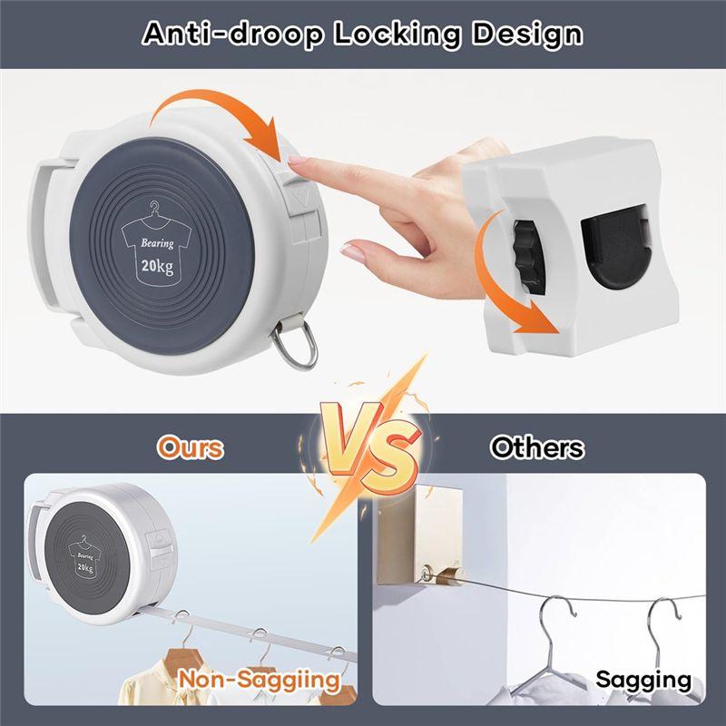 A84E-Retractable Clothesline Indoor/Outdoor Clothes Line, Anti-Slip Locking Buckle Included For Bathroom, Laundry