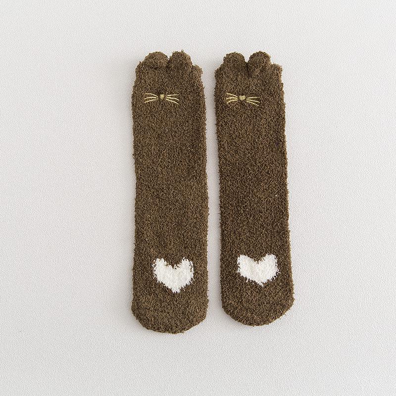 Winter half-length velour mid-calf women's socks coral velour socks casual colour-blocked thickened warm floor socks adult terry socks