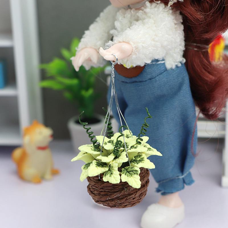 1:12 Mini Dollhouse Accessories - Hanging Flower Basket with Yellow Maple Resin Crafts.