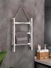Rustic French Country 3-Tier Wooden Ladder Shelf - Wall-Mounted Towel and Scarf Rack with Natural Jute Rope