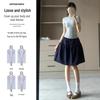 Jupe Midi Trapèze Style Preppy Bleu Marine - Taille Haute Rétro pour Printemps/Été 2025