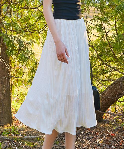 Collet [Midi Ver.] Cooling Refrigerator Pleated Marmont Flare Long Skirt [White] 349Md