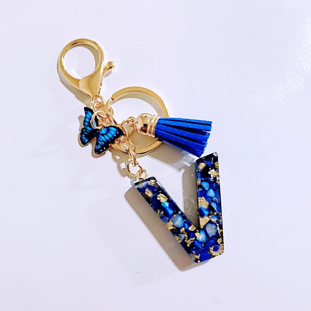Sapphire Blue Butterfly Tassel Keychain Pendant