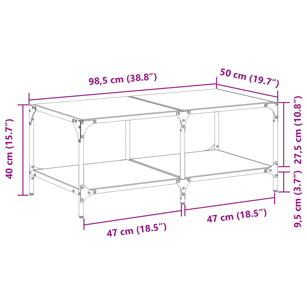 Coffee Table with Glass Top Transparent 98.5 X 50 X 40 Cm Steel