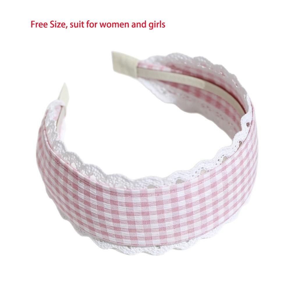 White Lace Trim Wide Plaid Hairband Wide Design White Lace Hair Hoop Casual Outfit