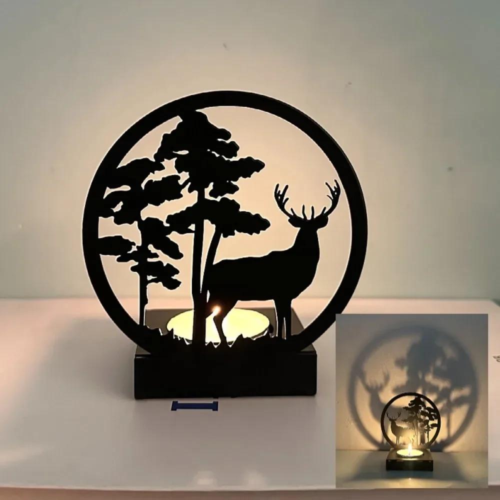 Creative Ins Style Metal Ornaments Candle Holders Black Iron Elk  Valentine's Day Luminous Decorative Crafts Miniatures