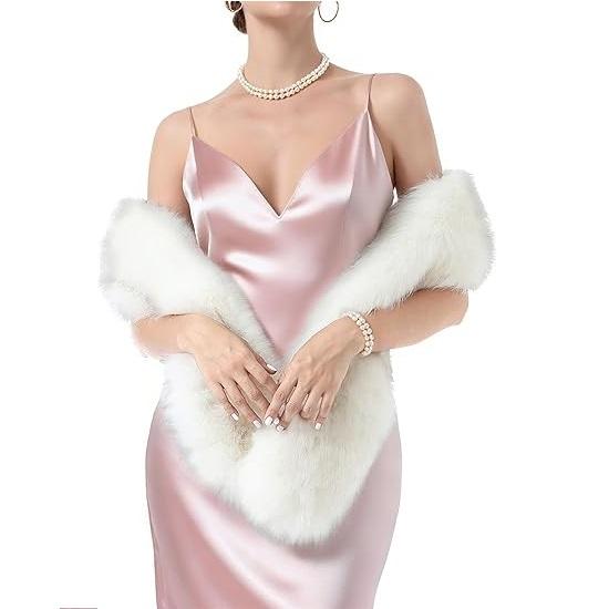 178*15cm Double-Sided Plush Women's Faux Fur Collar Scarf Wrap Winter Neck Warmer Collar Ladies White Scarf