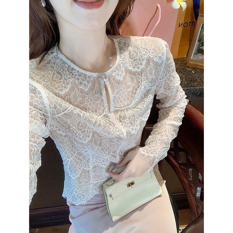 Women s Lace Hollow-out Chiffon Top L