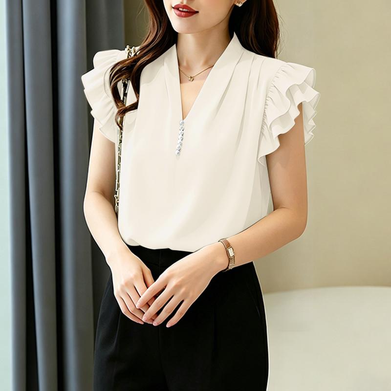 ZANZEA Women Casual V-Neck Ruffles Short Sleeve Elegant Blouse
