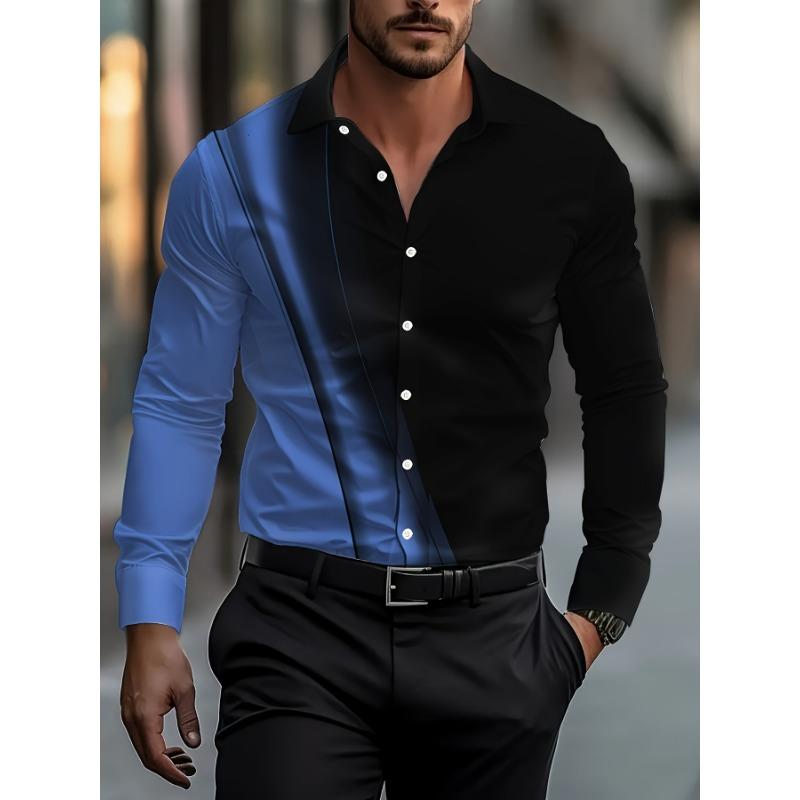 [Colorblocked Printed] Colorblocked Printed Men's Business Casual Shirt | Formal Button Shirt