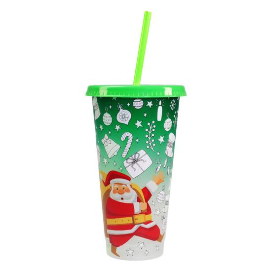 710ML Christmas Color Changing Cups with Lids Straws Reusable Food-Grade Santa Claus