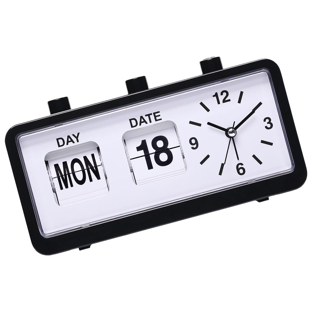 Classical Retro Mechanical Alarm Clock with Manual Flipped Calendar Date Day Time Display for Living Room or Office