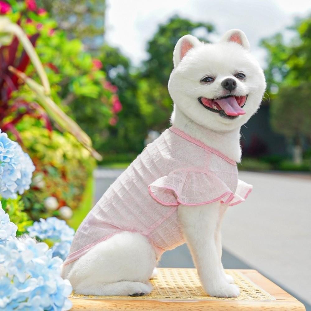 Thin Mesh Dog Cooling Vest Flying Sleeves Breathable Dog Summer Clothes Flower Print Sun Protection Cat Sunscreen Vest