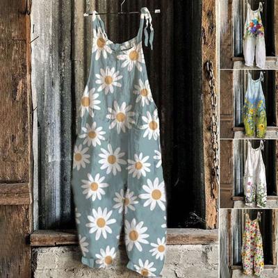 Vrouwen Jumpsuit Bloemenprint Sling Design Dunne Zomer Vintage Losse Bloemenprint Rompers voor Feest
