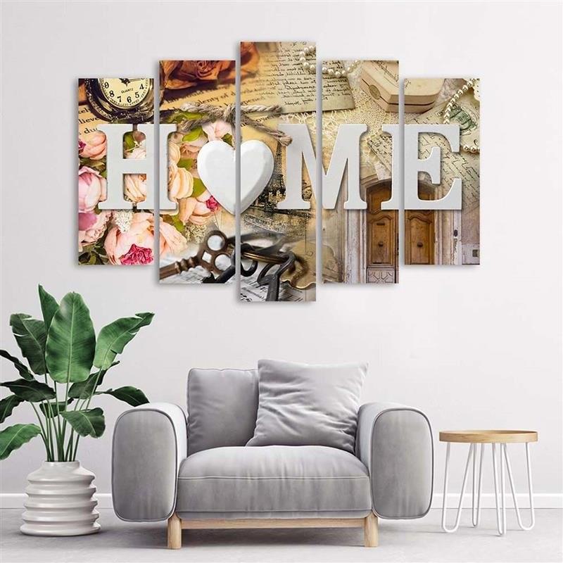 Five Piece Picture Canvas Print Home Heart Shabby Chic