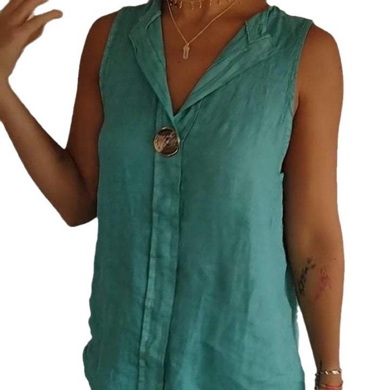Fashion V-neck Sleeveless Casual Women Summer Shirt Plus Size Female Loose Streetwear Office Simple Blouse Solid Color Tops Women's Clothing