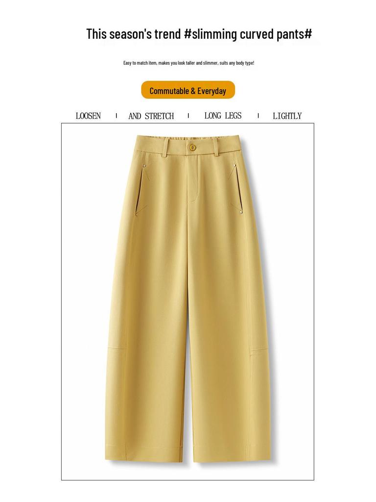 Women's Spring 2026 Nine-Tenth Length Curved Leg Wide-Leg Pants - Loose, Petite, Straight-Leg Suit Style