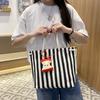 Korean version of retro literary handbag simple small fresh striped shoulder bag casual fashion large capacity shopping bag bag