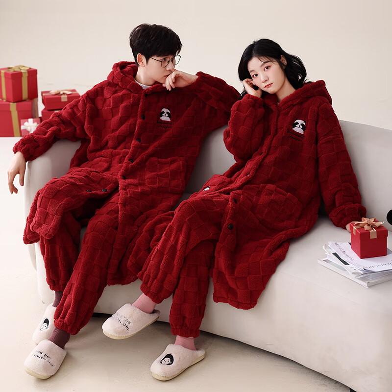 Deep Baolai Winter Thickened Coral Fleece Couple Pajamas