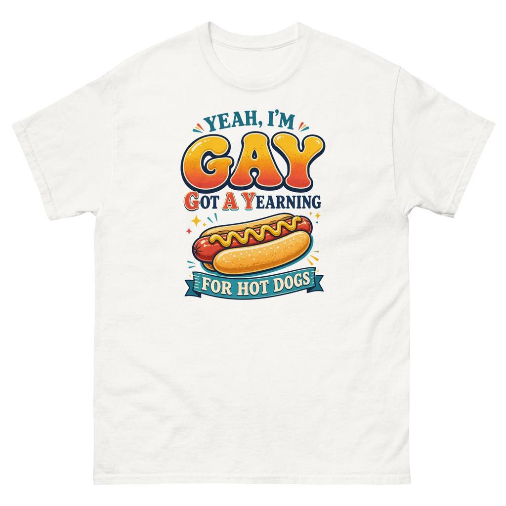 Gay Hot Dog Yearning Graphic Tee – Adult Humor Statement Shirt