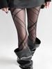 Grey Gray Stockings Irregular Cross Diamond Design Niche Thin Bottoming Socks With Knight Boots Stockings