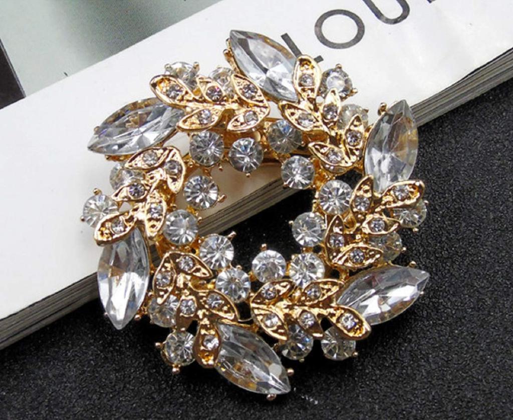 MiaoMiao Super Cyrkonia Sześcienna Ametyst Wieniec Kwiat Liść Pierścionek Klips do Szalika Broszka Dodatek dla Kobiet (Jasny)