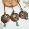 Round Sweater Chain Wooden Necklace Female Jewelry Vintage Leather Lanyard