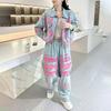 Женский Винтажный Деним Комплект Потертый Свободная Куртка Широкие Брюки Streetwear