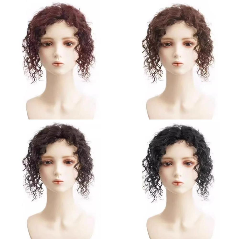 Synthetic Wig Women's Hair Piece Fluffy Corn Silk Hair Extensions Head Top Hair Patch with Toupee Wool Curl Wig Short Curly Hair