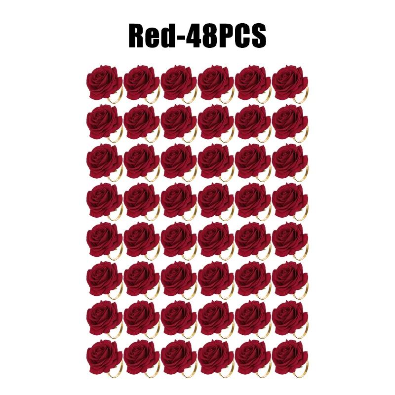 96Pcs Flower Napkin Rings Red Rose Napkin Holder Rings for Wedding Valentine's Banquet Christmas Birthday Decoration