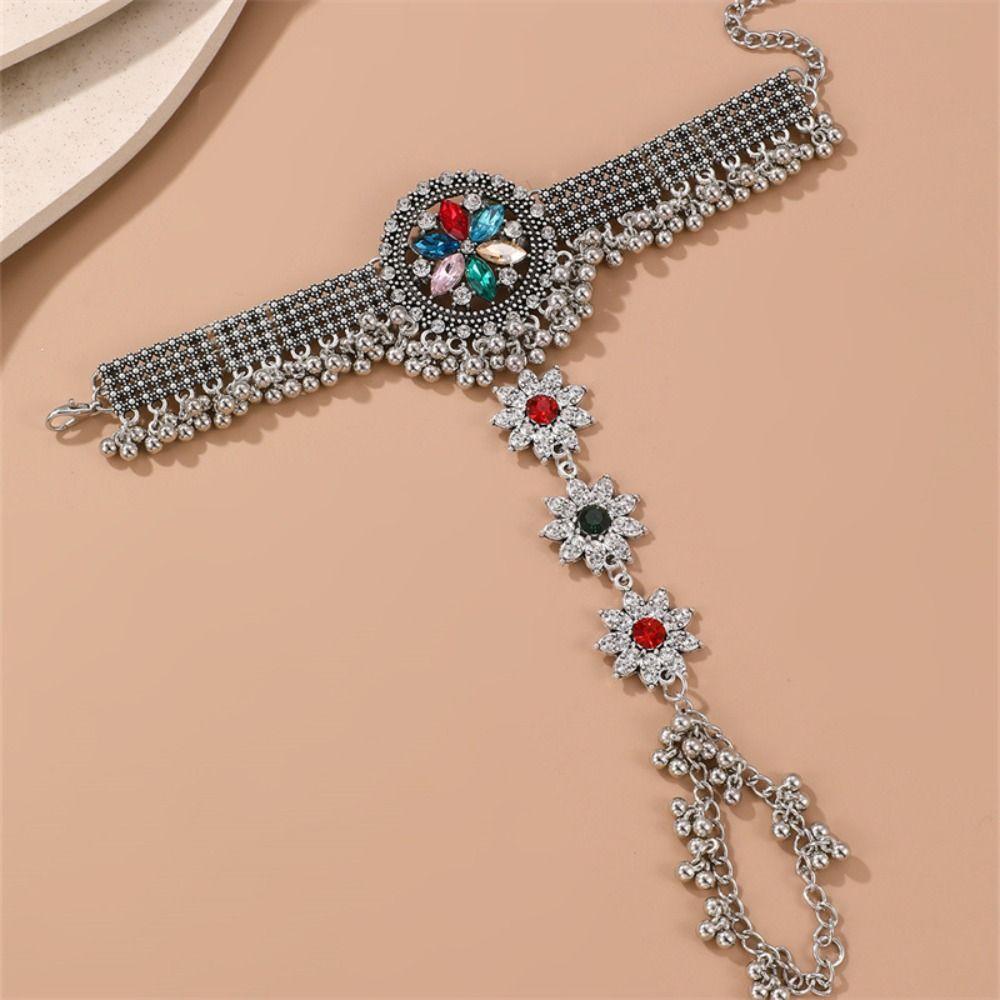 Retro Crystal Hand Chain Ring Irregular Tassels Bangle Exquisite Ethnic Style Bracelet  Couple