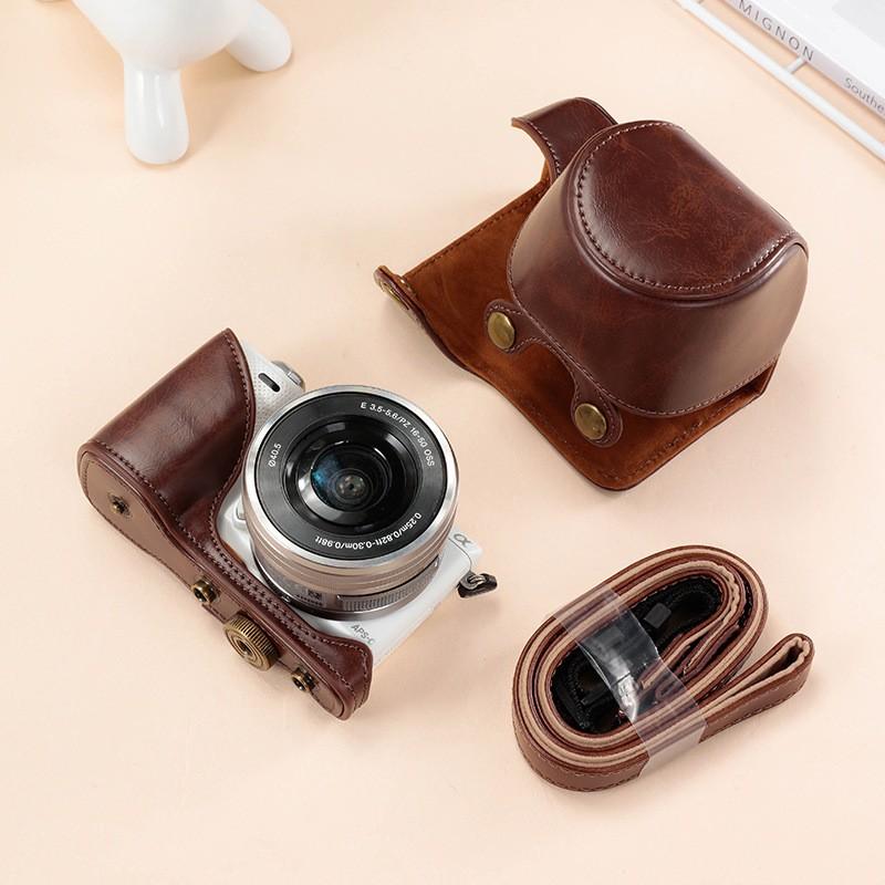 Sony NEX-5T NEX-5R İçin İnce Tek Omuzlu Kamera Çantası 16-50mm Lensli PU Deri Koruyucu Kılıf Unisex Seyahat Günlük Kullanım