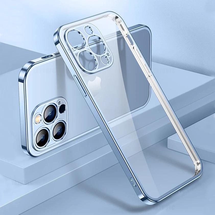 

Plating Transparent Case For iPhone 11 12 13 14 Pro Max Square Frame Silicone X XR XS Max 8 7 Plus Clear Back Cover Case For iPhone 14